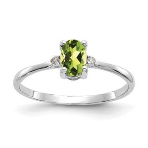 14k White Gold Diamond & Peridot August Birthstone Ladies Ring (Size 6)